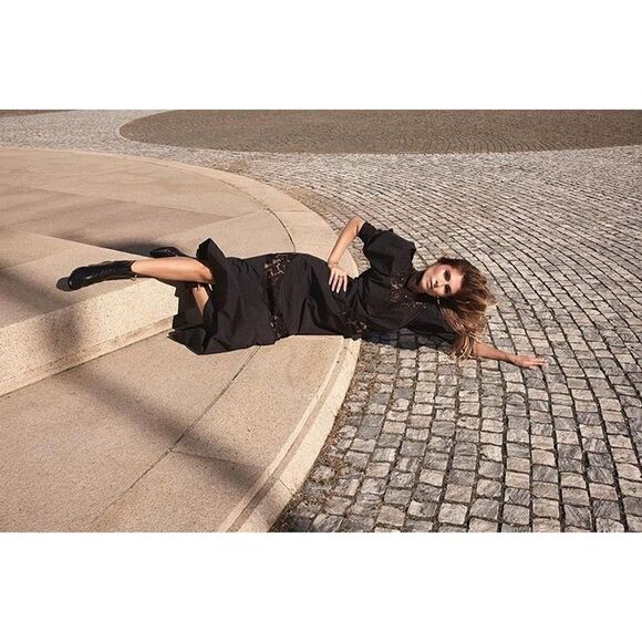 Lace Dress H&M Black Taffeta NWT Puff Sleeves - Picture 4 of 12